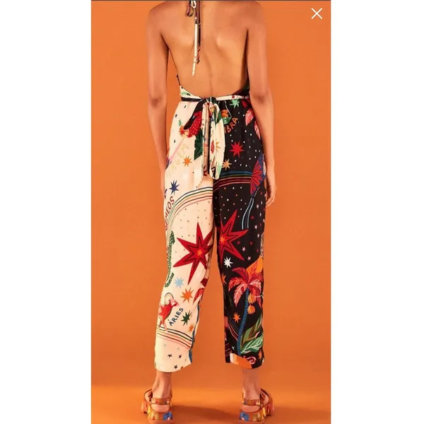 Farm Rio NWT Macacao Patch Zodiac Halter Jumpsuit Multi Color Astrological GG XL - Image 3