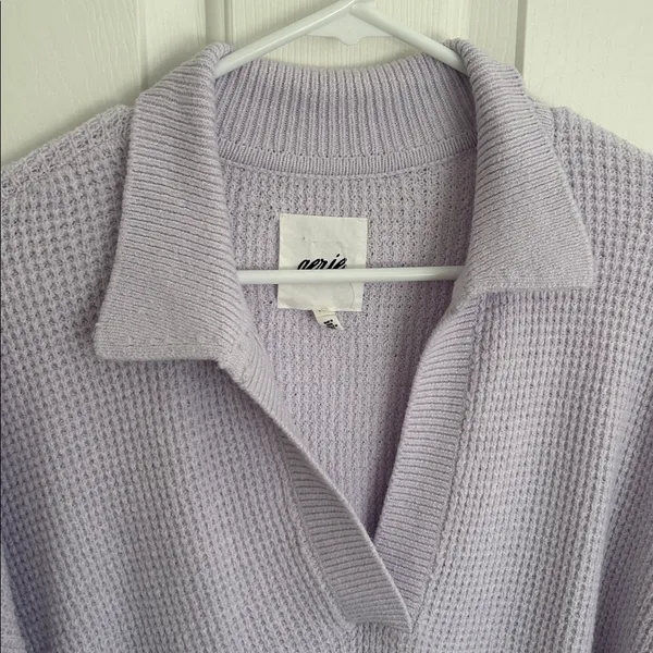 Aerie CozyUp Waffle Polo Oversized Sweater Lavender Dawn Small - Image 4