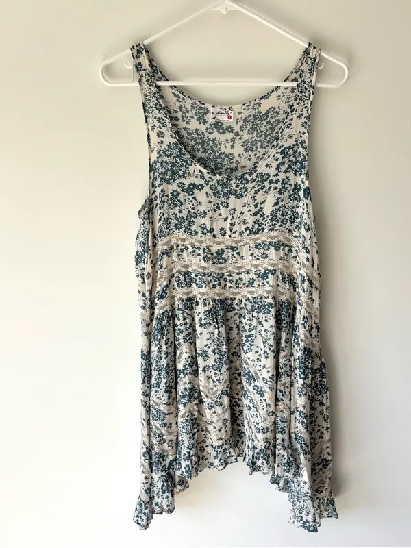Intimately Free People White Blue Floral Voile Lace Trapeze Swing Tunic Dress - Image 2