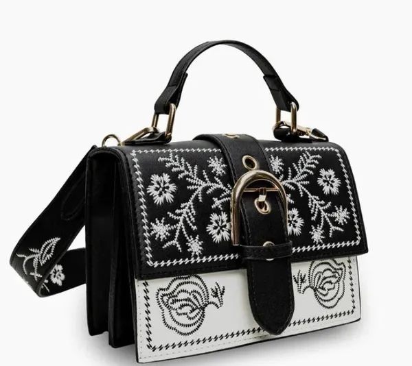think olives Western Floral Embroidered B&W bag - Image 2