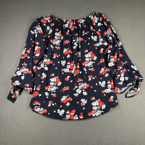 Lauren Ralph‎ Lauren Blouse Womens Large Blue Floral Off Shoulder 3/4 Sleeve - Image 8