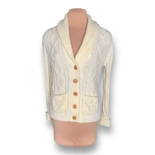 Cream Cable Knit Shawl Collar Cardigan Chunky Preppy Heritage Cozy Cabincore - Image 2
