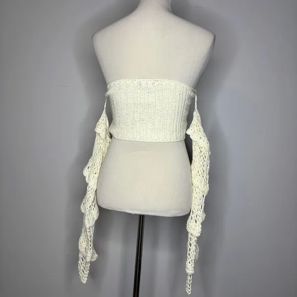 Nasty Gal- Off White Crochet Off Shoulder Lace Up Top - Image 5