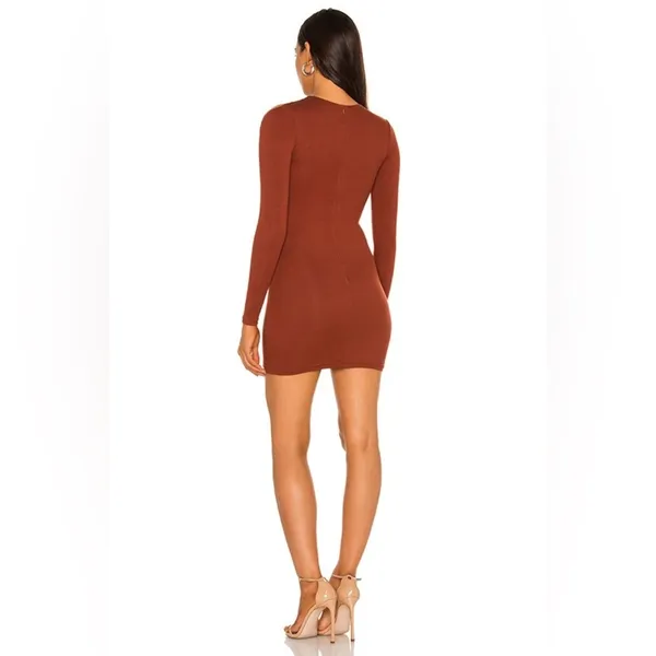 superdown Alexis Cut Out Wrap Mini Dress in Rust Orange Brown - Image 3