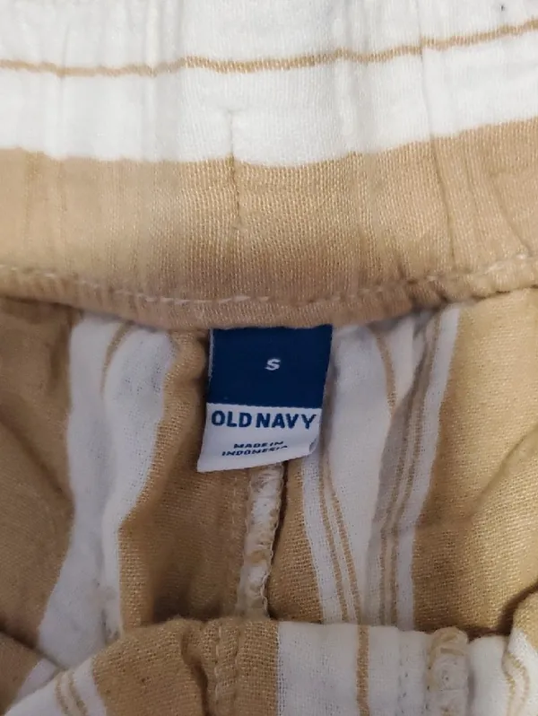 Old Navy Tan and White Striped High-Waist Drawstring Shorts - Image 2