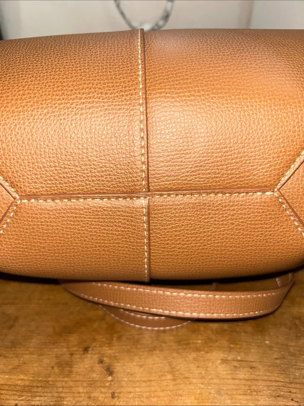 Polène Cyme Mini Textured Leather Tote Bag Camel Brown with Box & Dust Bag - Image 9