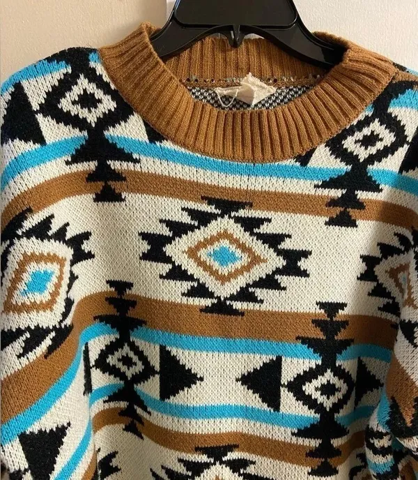 Savanna Jane sweater Aztec tribal southwestern fair isle pullover sweater Large - Image 3