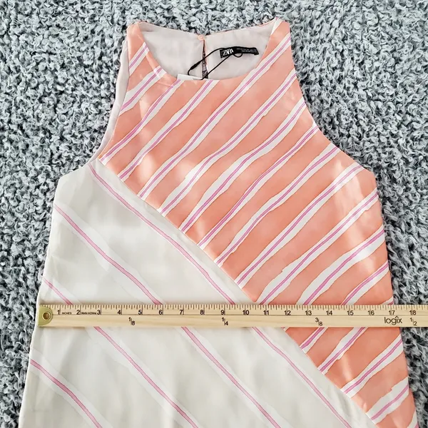 Zara Satin Effect Maxi Dress XS Long Striped Sleeveless Flowy Side Slits Lined - Image 12