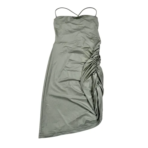 Windsor Sage Green Ruched Lace Up Back Asymmetrical Mini Dress XS - Image 2
