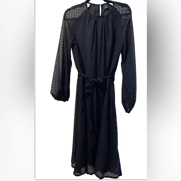 Long Sleeve Maxi Black Swiss Dot Dress Size Large - Image 3