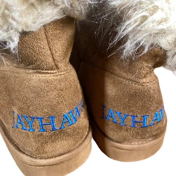 Kansas Jayhawks Women’s Faux Fur & Suede College Logo Winter Boot Slippers Sz XL - Image 6