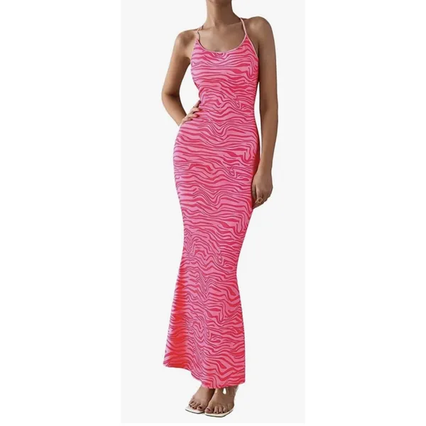 PRETTYGARDEN Maxi Dresses Halter Leopard Print Pink women’s L - Image 2