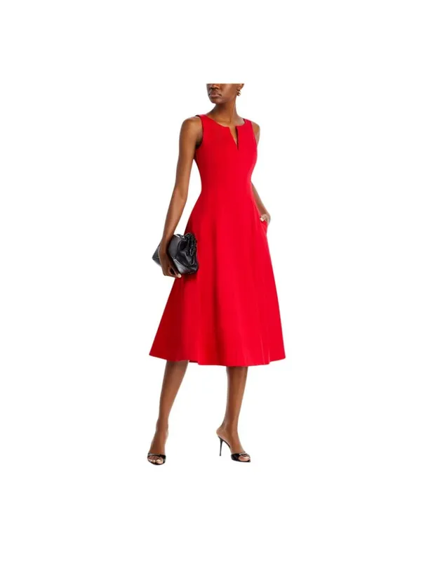 Aqua Womens Paneled Midi A-Line Dress IDL9634 Red M - Image 6