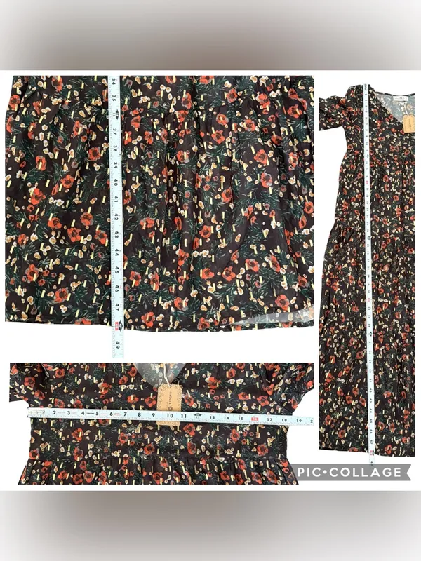 Natural Life Dress Size Small Brown Midi Floral V Neck Bell Sleeve Tiered Boho - Image 12