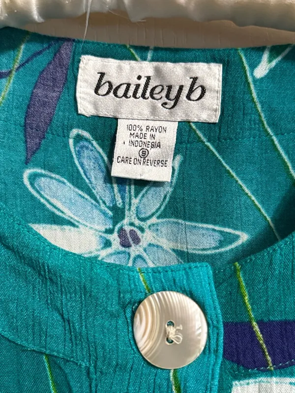 💙💖Vintage Tropical Pearl Button Teal Tie‎ Back Mini Dress Summer Resort Beach - Image 5
