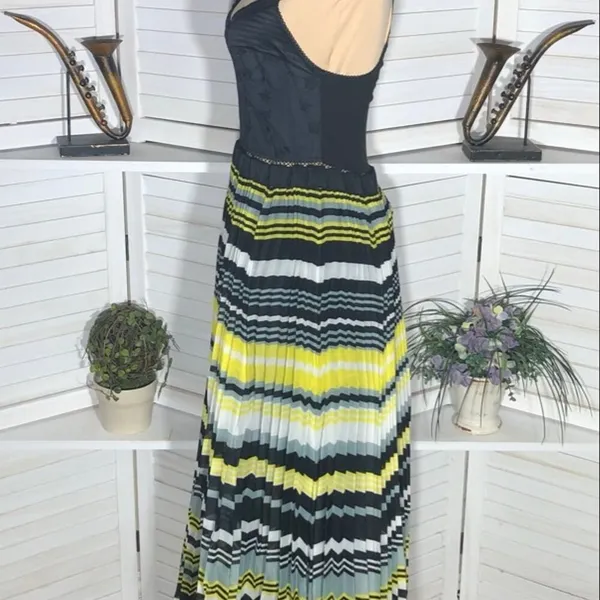 Free People Maxi Dress Striped Pleated boho fairy festival whimsigoth hippie M - Image 3