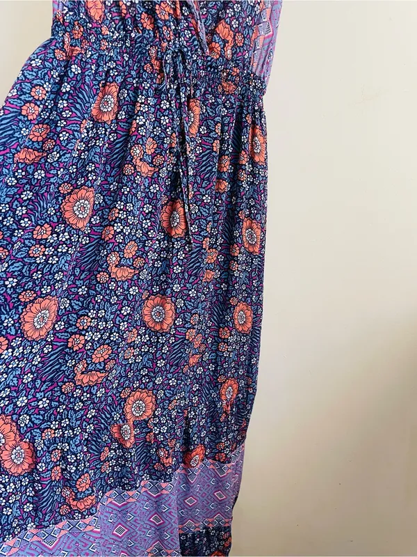 Joie Silk Floral Maxi Dress size S Boho Ruffle Strappy Blue Purple - Image 7