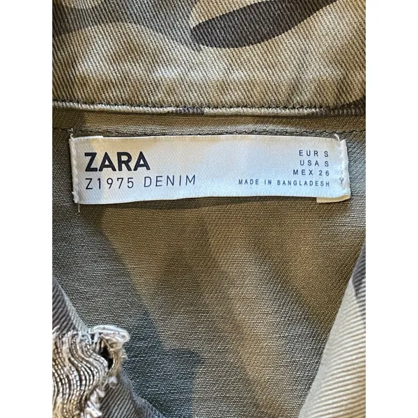 Zara Jacket Women Small‎ Green Camo Cotton Sequin Stripe Coat Streetwear Outdoor - Image 10