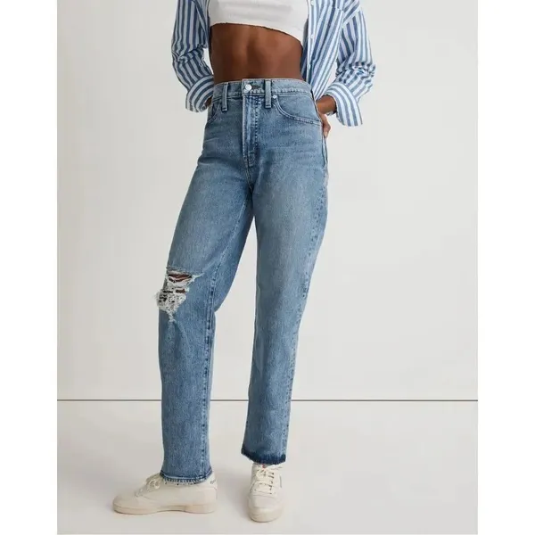 Madewell the perfect vintage straight jeans medium wash Distressed 27R #763 - Image 2