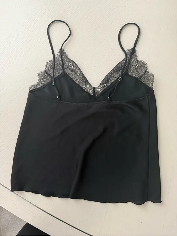 Victoria's Secret Y2K Black Lace Trim Silk-Feel Camisole - Image 4