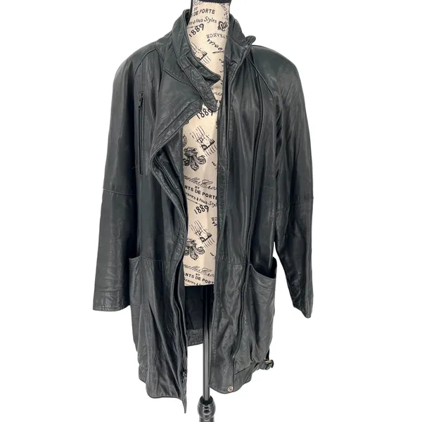 Vintage G-III Leather Fashions Oversized Black Leather Jacket Drawstring Waist - Image 3