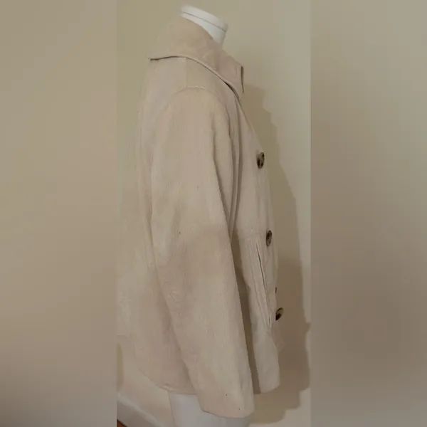 Ralph Lauren Cream Corduroy Double Breasted Pea Coat Jacket Sz M 100% Cotton. - Image 2