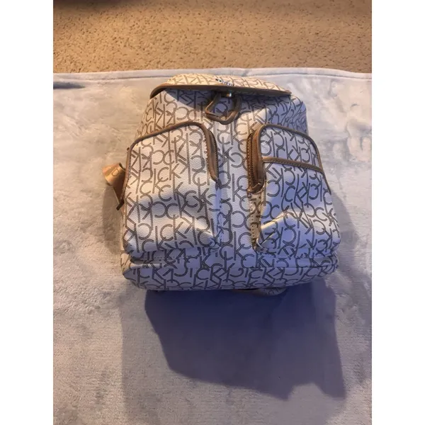 Calvin Klein Monogram Logo Backpack White Tan - Image 4