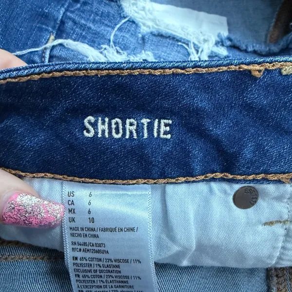 American Eagle Outfitters Ripped Blue Jean Shortie Shorts - Image 4