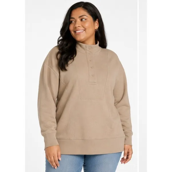 Time and Tru Womens Pullover Sweatshirt Size XL Champagne Mock Neck Button Top - Image 3