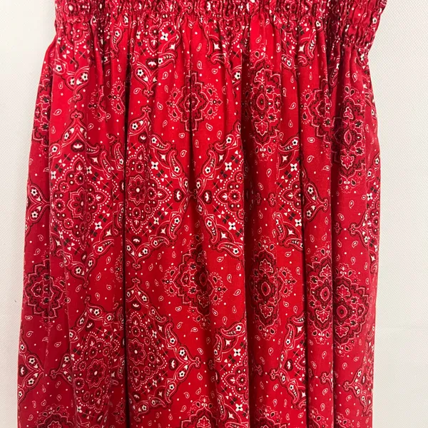 Women's Handkerchief Print Smocked Red Maxi Dress Size S/M - Image 13