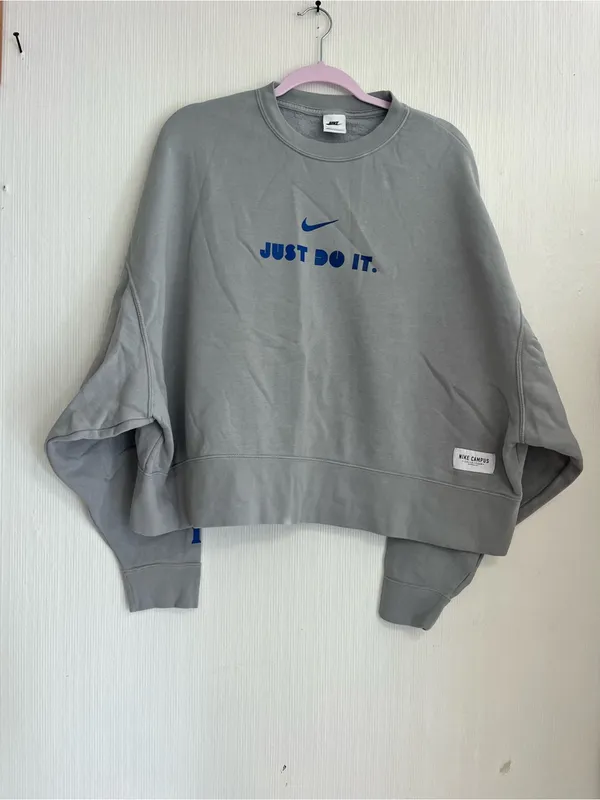 Nike Gray Crewneck Sweatshirt with Blue Logo - Image 2