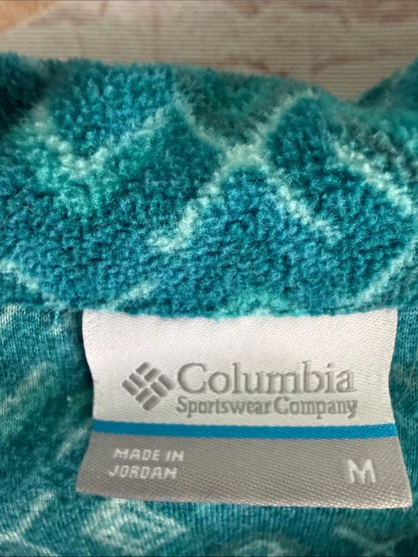 Columbia Teal Geometric Chevron Quarter-Zip Fleece Pullover Woman’s Size M - Image 2