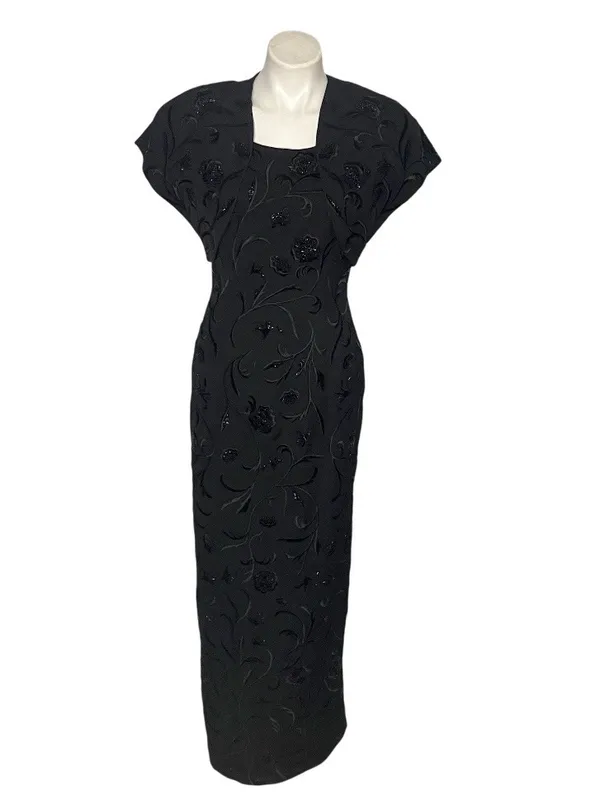 CARMEN MARC VALVO Black Beaded Evening Gown & Bolero Jacket Size 6 - Image 2