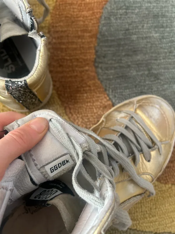 Golden Goose Slide High Top Sneakers Shoes Gold Sequins Star Leather US Size 7 - Image 10