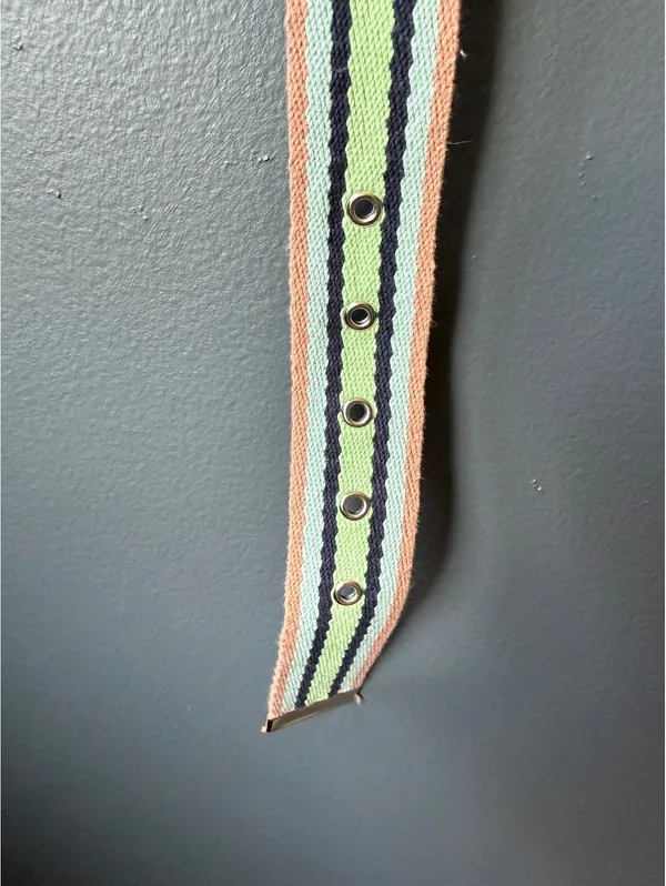 Striped Fabric Belt with Metal Buckle and Eyelets - Image 4