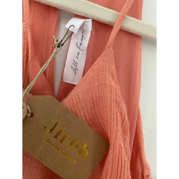 NWTs All in Favor Maxi‎ Dress Coral Halter Ruffle Autumn Parisian Boho Party - Image 7
