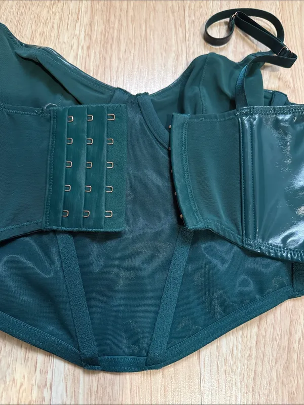 Savage X Fenty Emerald Green Leather Tease Vinyl Bustier Size Small - Image 7