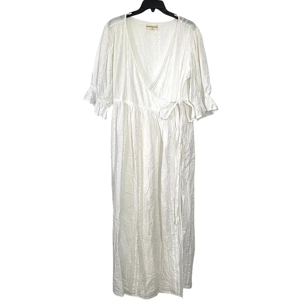 Daughters of India Uma Textured Cotton Wrap Maxi Dress White Size XL - Image 2