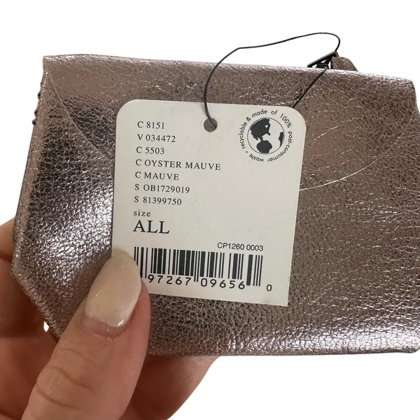 Free People Easy Eyes Leather Metallic Mauve Coin Pocket Mini Wallet Purse Charm - Image 4
