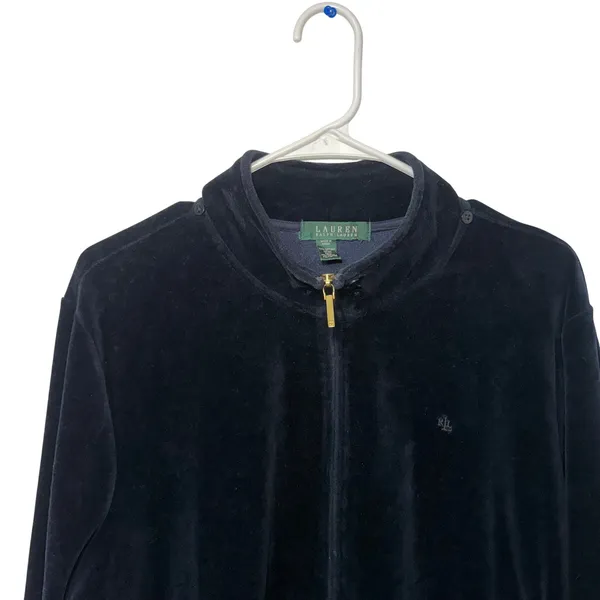Lauren Ralph Lauren Black Velour‎ Full Zip Track Jacket Womens XL y2k bomber - Image 6