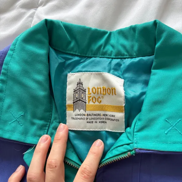 Vintage 80s London Fog Purple Teal Bomber Jacket Windbreaker Size 4 Streetwear - Image 2