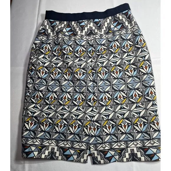 Tory Burch Geometric Print A-Line Skirt with Navy Elastic Waistband‎ size s - Image 5