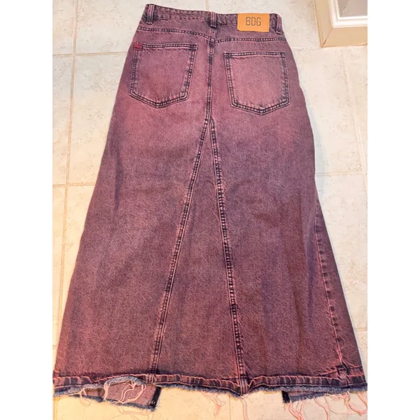 BDG Denim Maxi Skirt Mauve Berry Wash High Waist Front Slit Raw Hem XS - Image 8