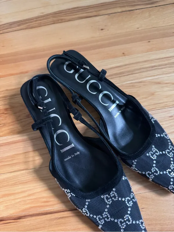 Gucci Tom GG Crystal kitten heel slingback shoes size 38 authentic - Image 3
