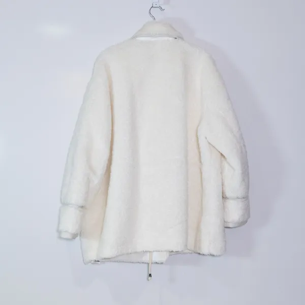 Maeve Anthropologie Faux Vegan Fuzzy Fur Cinched Waist Coat Jacket White Large - Image 4