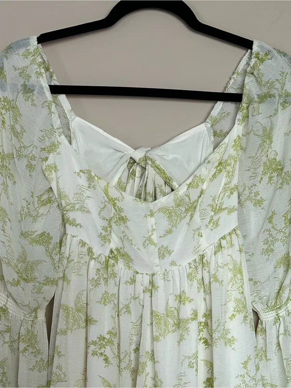 Urban Outfitters Lanette Fairy Print Green Floral Babydoll Mini Dress Medium - Image 11