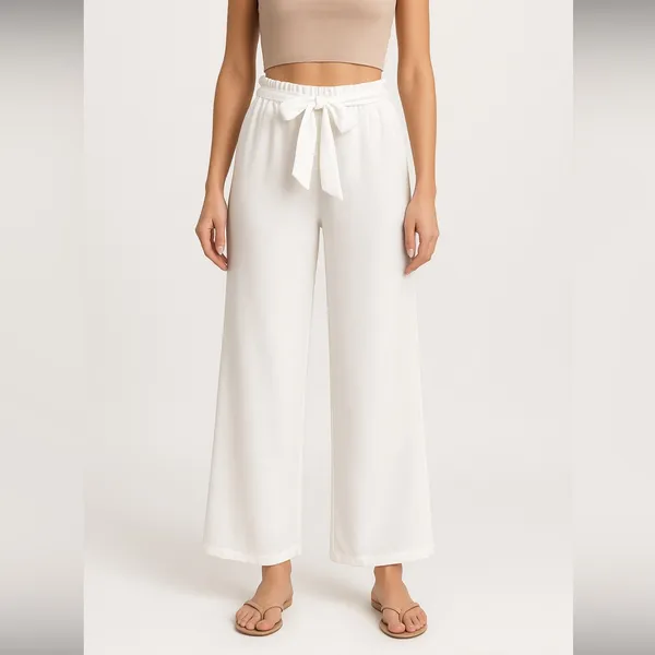 Ryocco women’s Size Small White Wide-Leg Pants with Tie Waist - (N9)✨ - Image 3