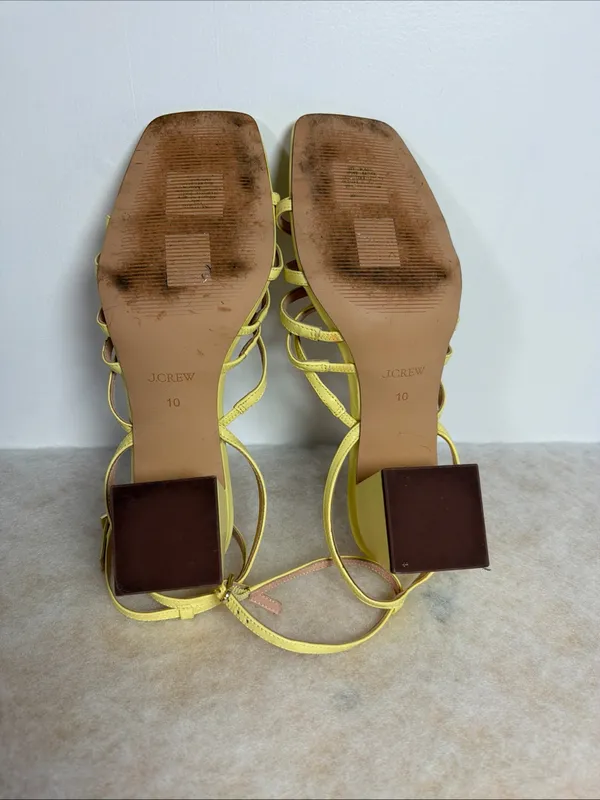 J.CREW Women's Layne Yellow Strappy-Sandal Leather Heels Size 10 - Image 8