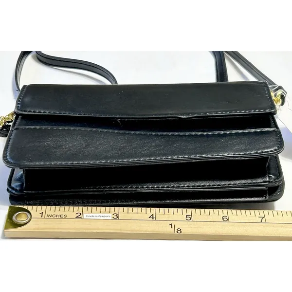 Time and Tru Eden Flap Wallet Crossbody Bag Black Faux Leather Clutch Purse NWT - Image 9