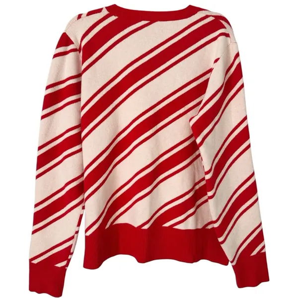 Victoria's Secret Pink Red & White Candy Cane Stripe Crewneck Sweater Size XL - Image 4